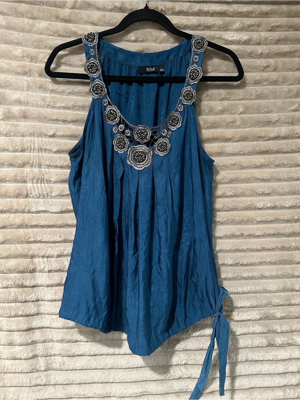 a.n.a Teal Blue Beaded boho top